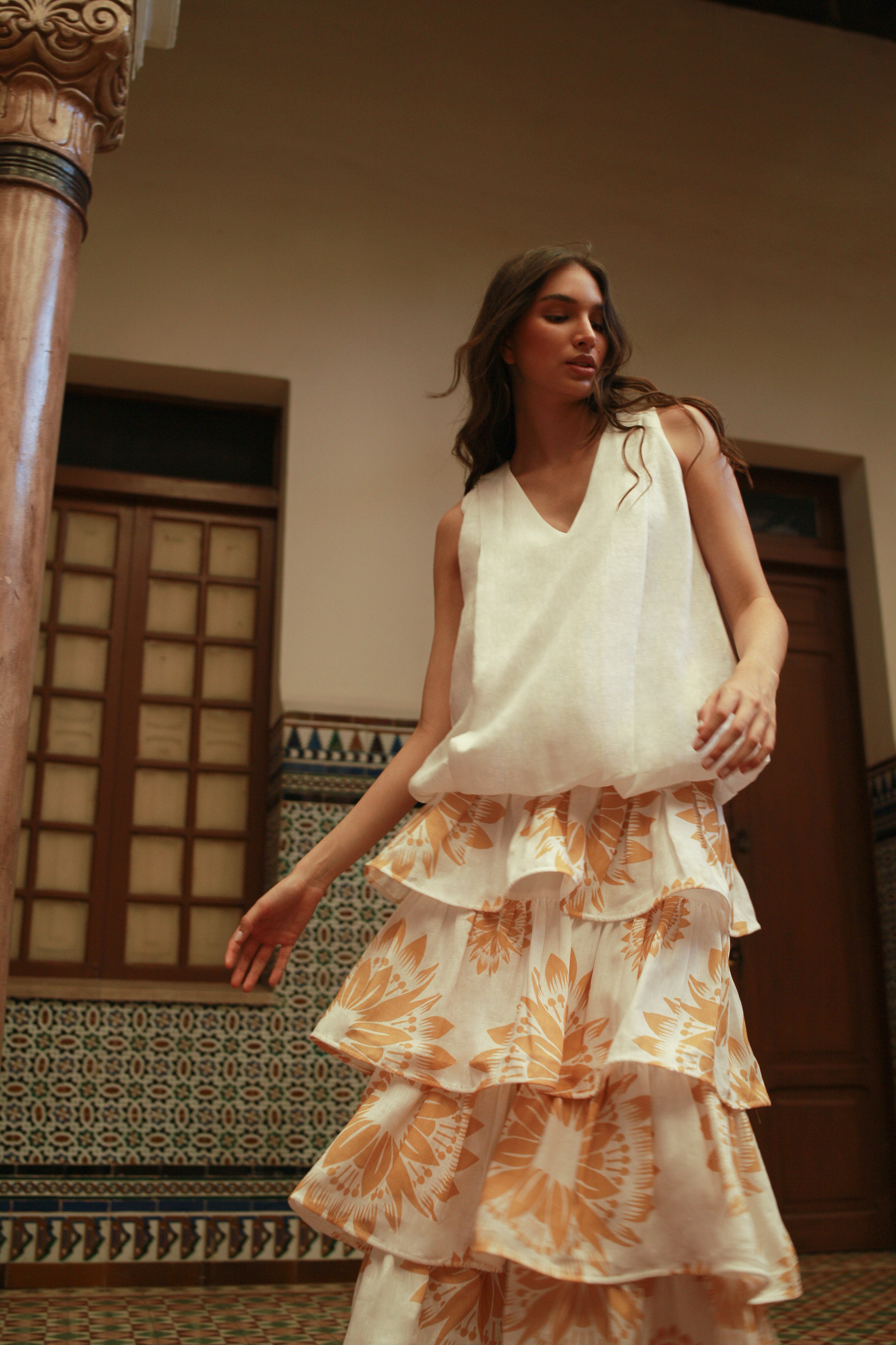 Ruffled Linen Maxi Skirt