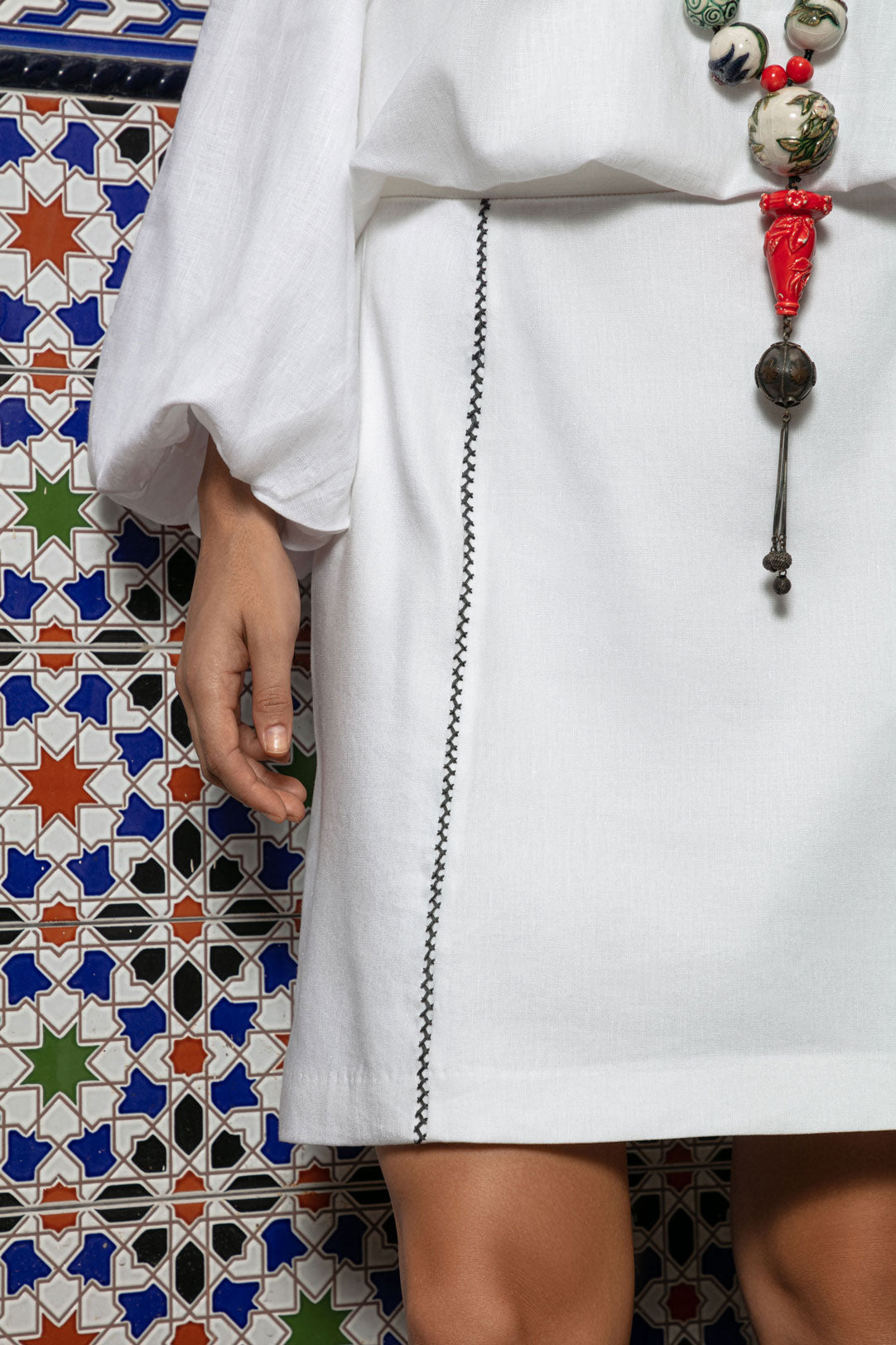 Hand-Embroidered Linen Skirt