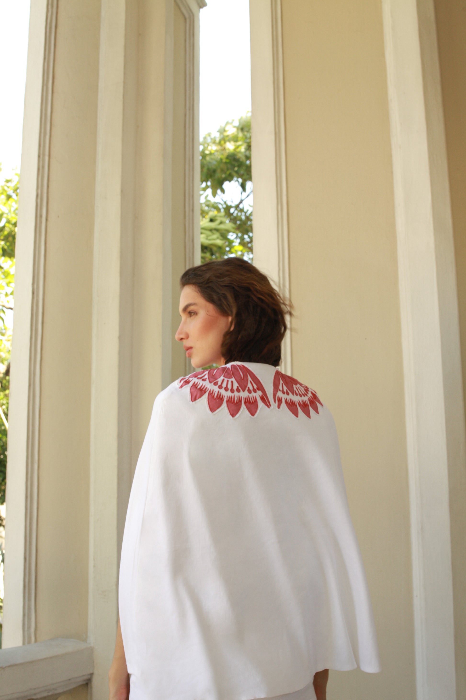 Hand-Embroidered Linen Cape