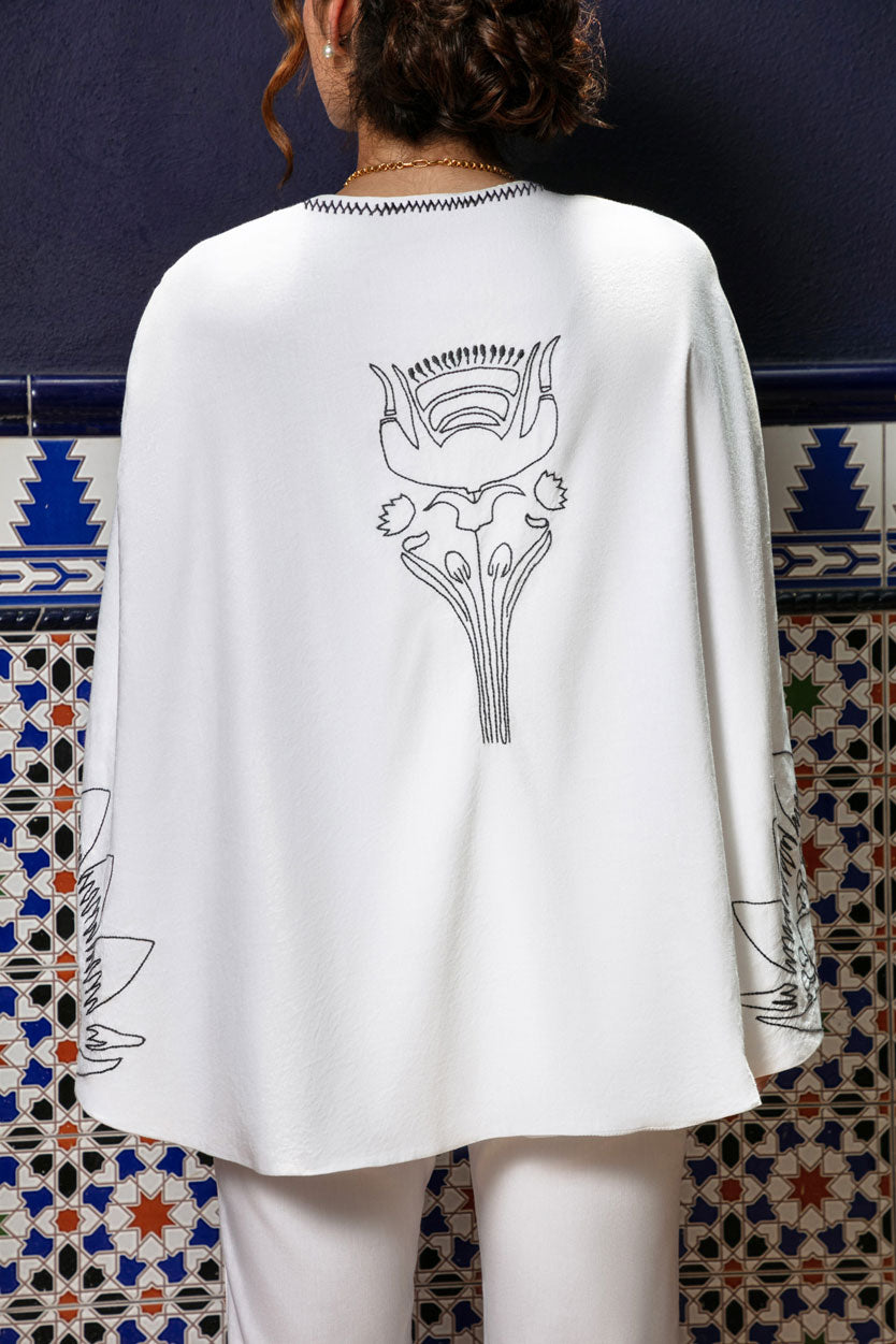 Hand-Embroidered Linen Cape