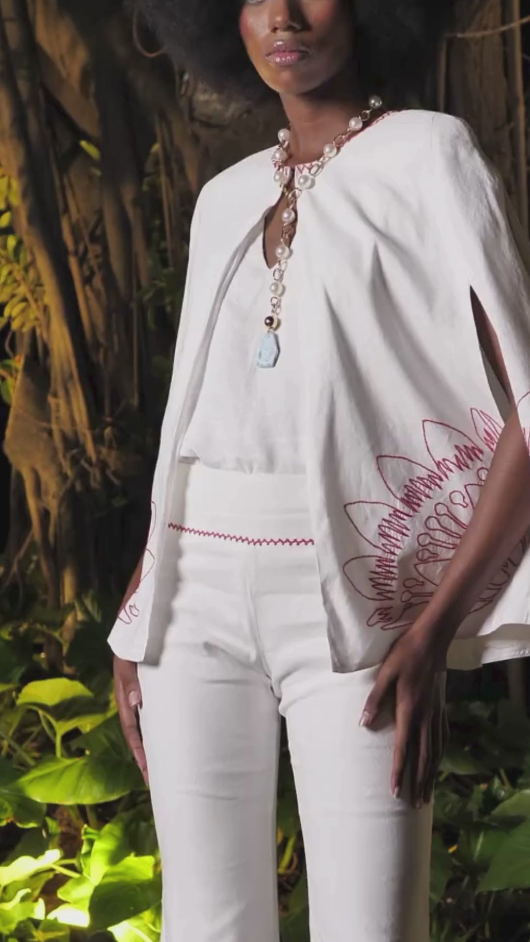 Hand-Embroidered Linen Cape